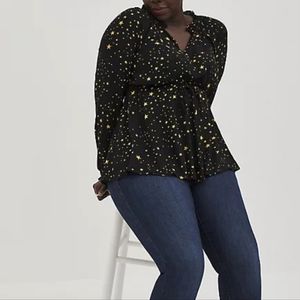 Torrid Rayon Crepe Tie Waist Peasant Top